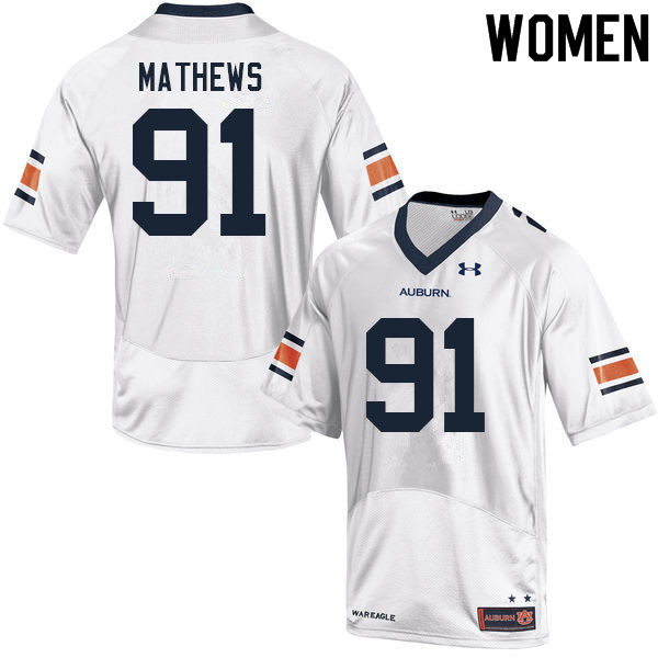 Women #91 Ian Mathews Auburn Tigers College Football Jerseys Sale-White